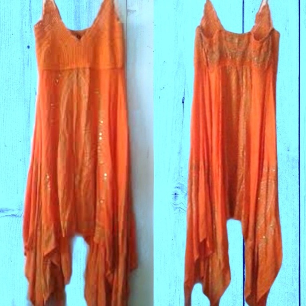 DIVA Collection Dress M EUC Boho Crochet Sparkly Asymmetrical Spring Break